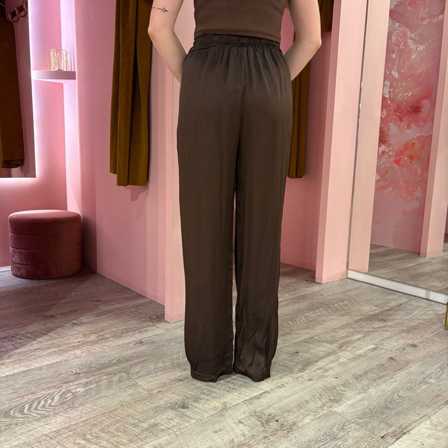 Broek wijd satinlook 21-269 Bruin