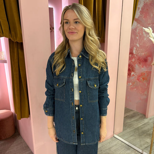 Krijtstreep denimblouse oversized 8615 Blauw