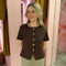 Knit top knopen 623 Bruin