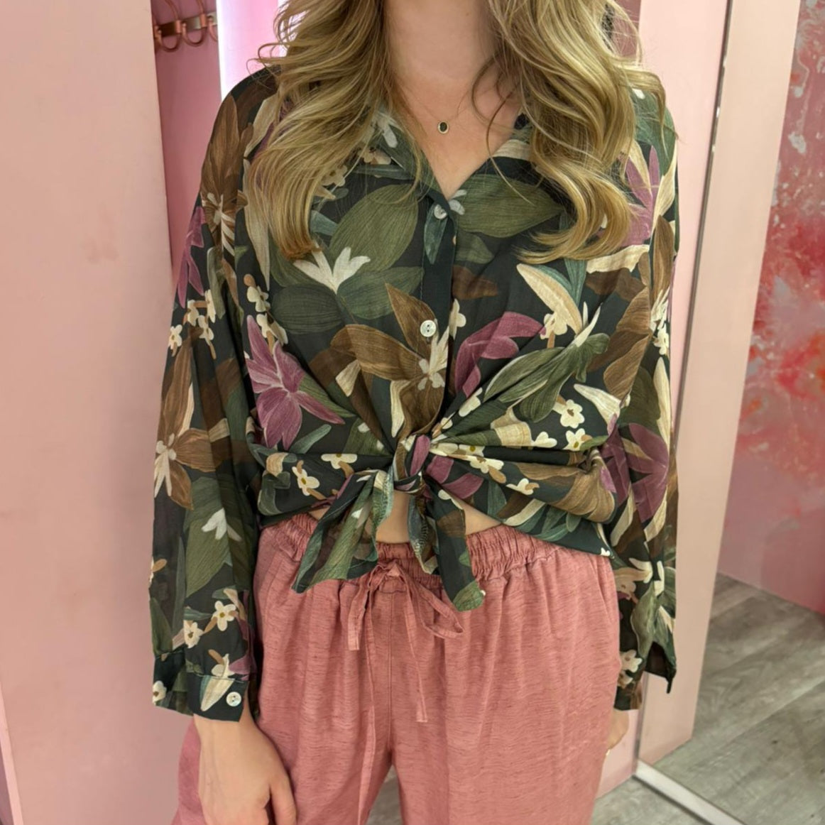 Cotton flower blouse 9764 Groen