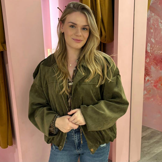 Oversized bomber suedine 31109 Groen