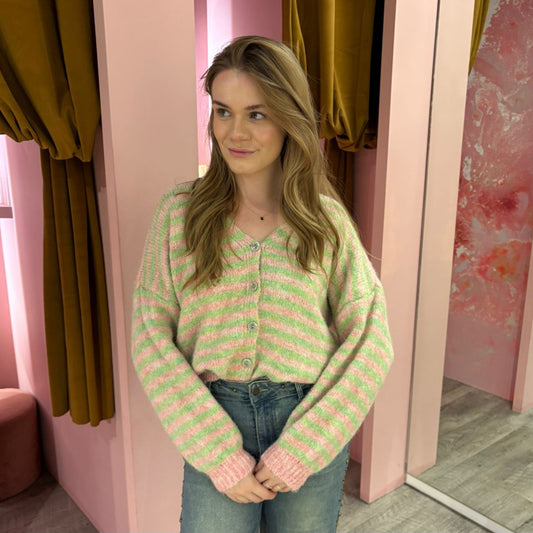 Cardigan knit stripes 51062-1 Mint