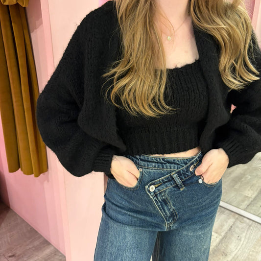 Set top vest knit 31091 zwart