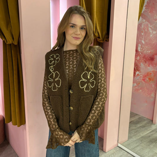 Teddy gilet flower 3566 Bruin
