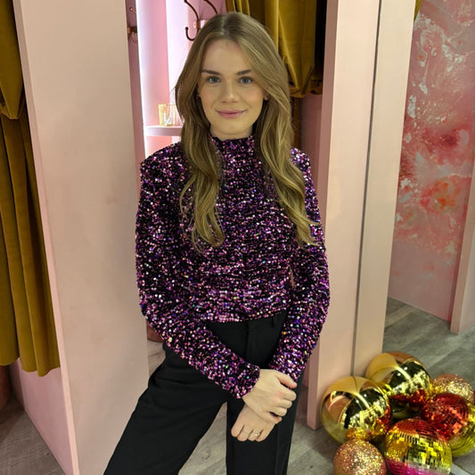 Velvet sequin top 240096-2 Roze