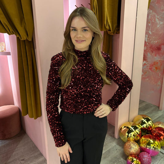 Velvet sequin top 240096-2 Bordeaux