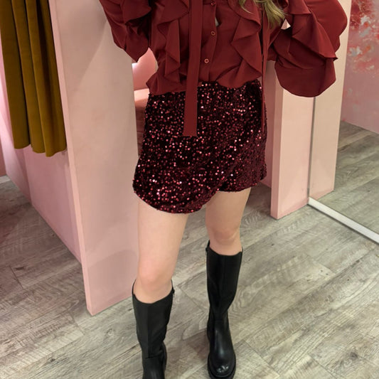 Velvet sequin skort 240099 Bordeaux