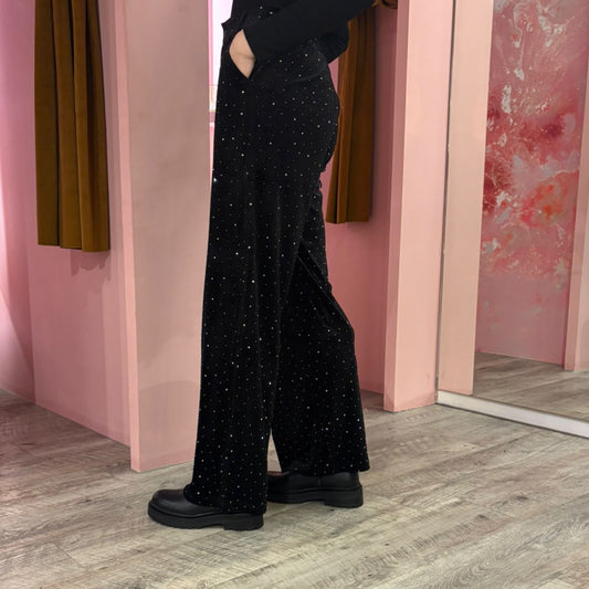 Velvet glitter wide leg 250156 Zwart