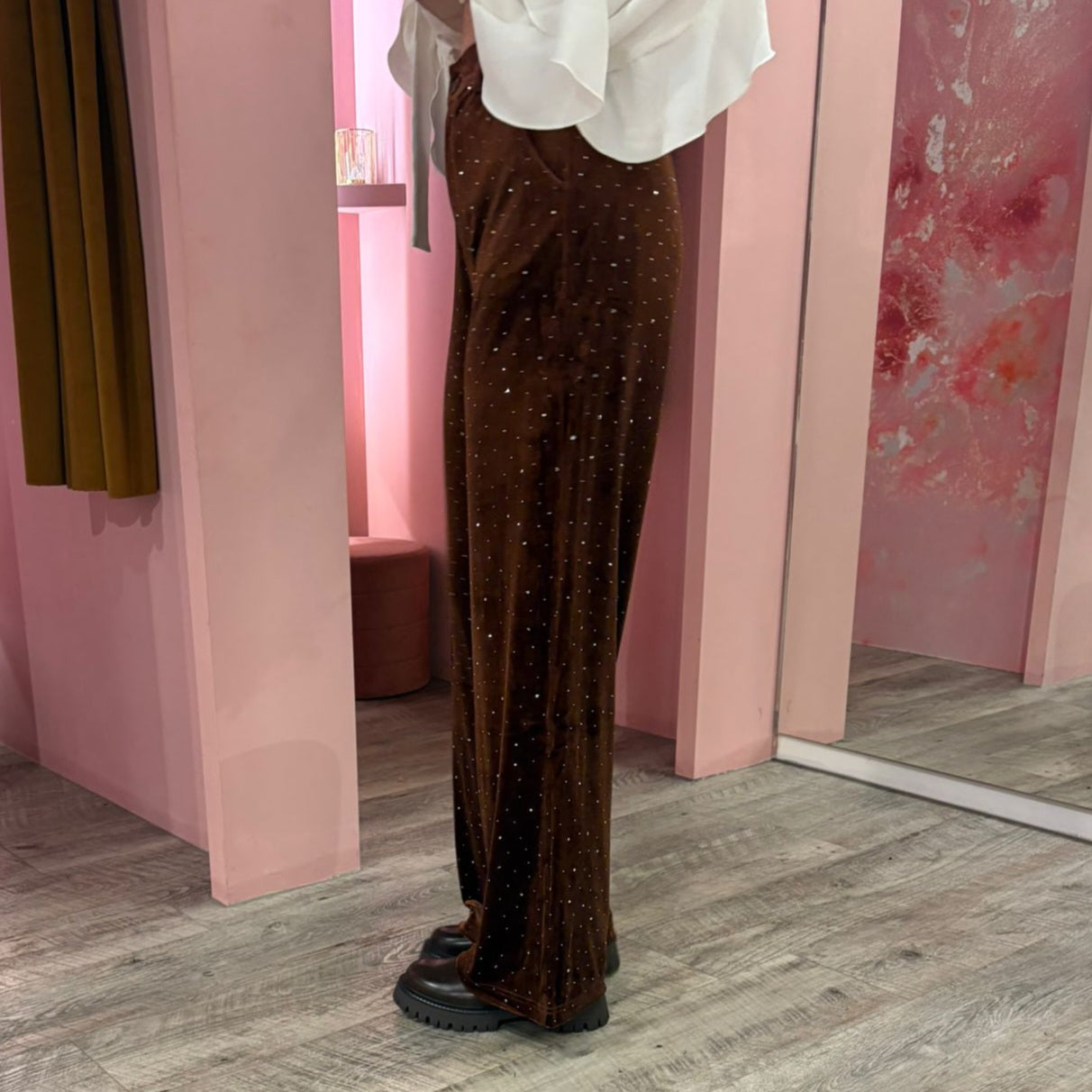 Velvet glitter wide leg 250156 Bruin