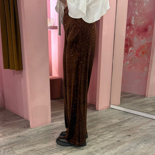 Velvet glitter wide leg 250156 Bruin