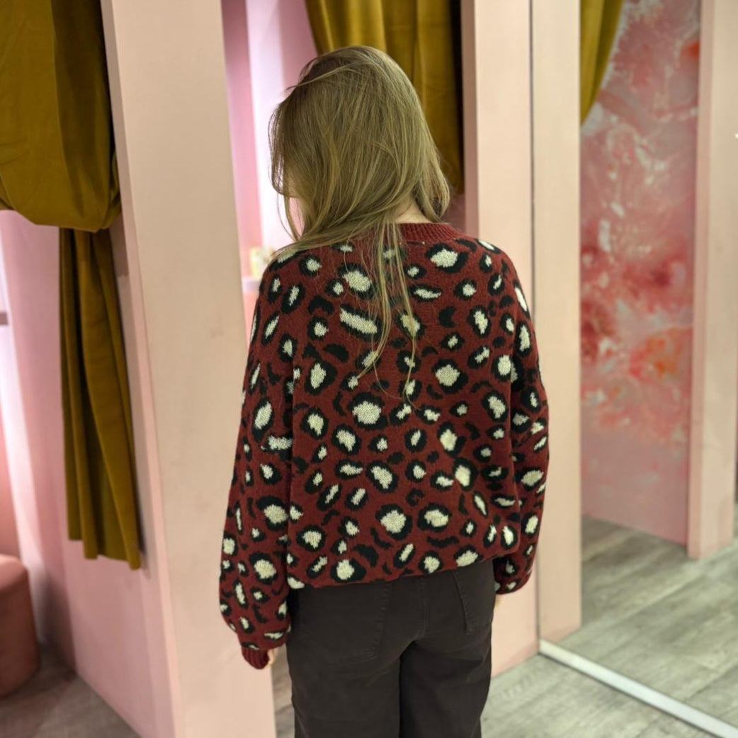 Leopard sweater 51199 Bordeaux