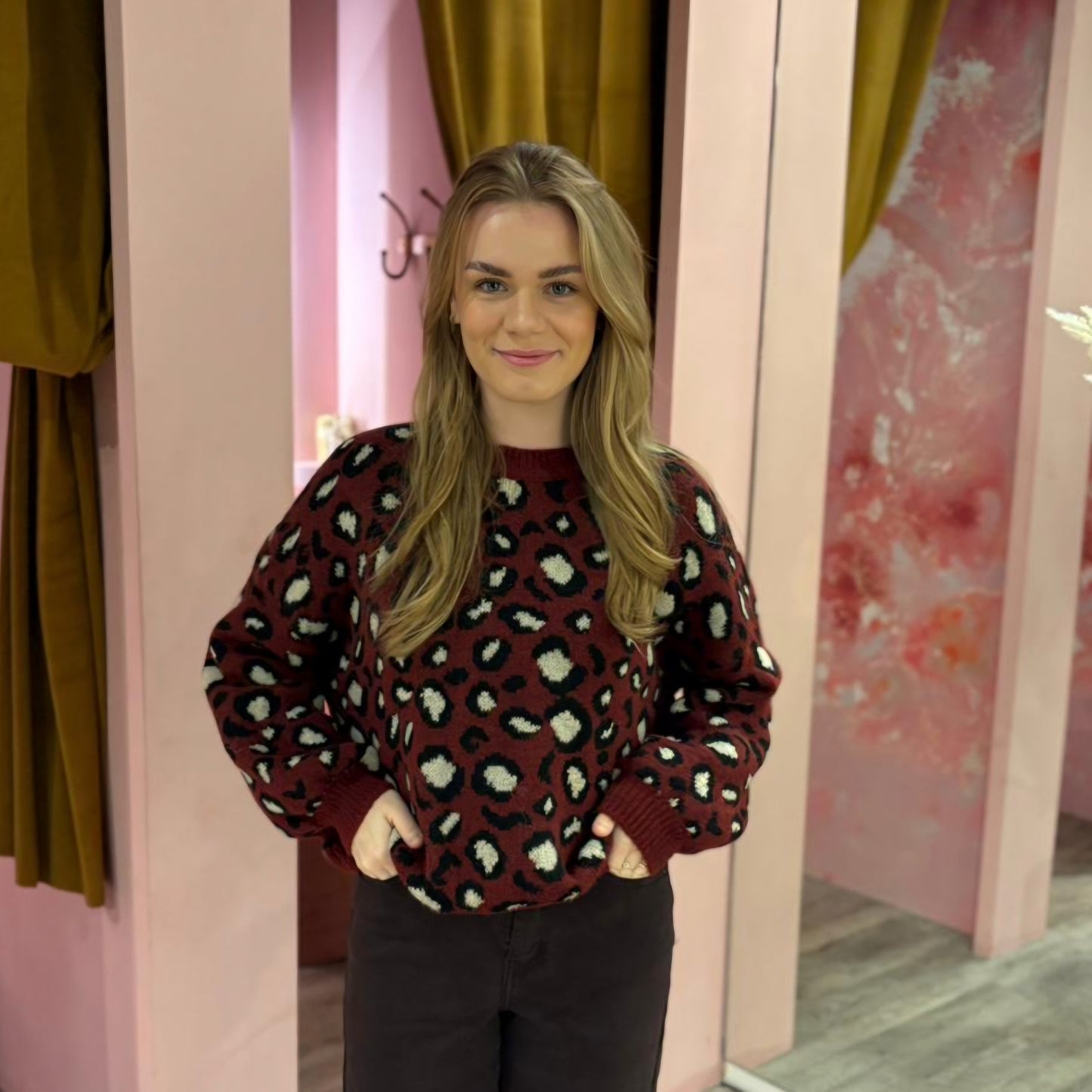 Leopard sweater 51199 Bordeaux