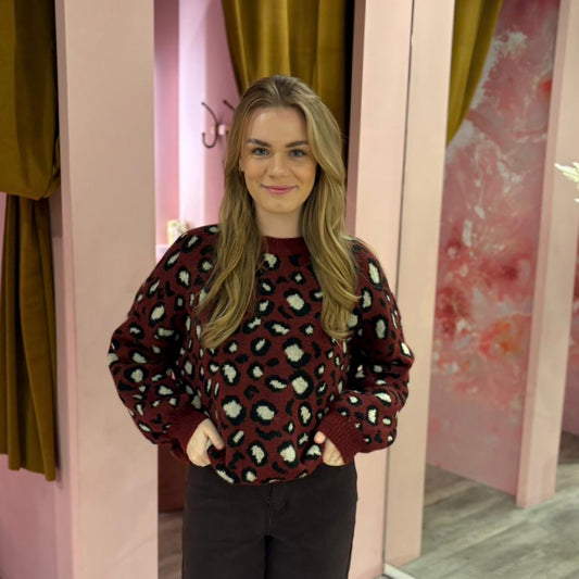 Leopard sweater 51199 Bordeaux