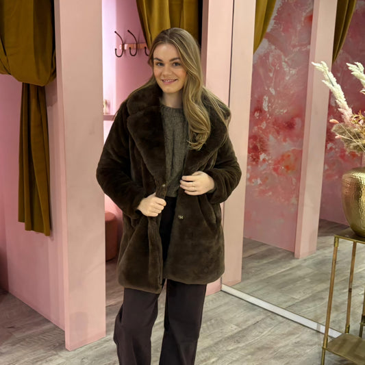 Fake fur jacket 8042 Bruin