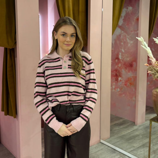 Polosweater stripes 51216 Roze