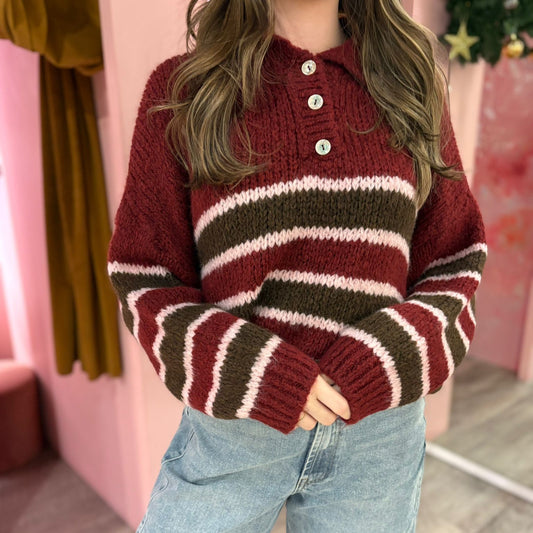 Polo sweater stripes 51217 Bordeaux