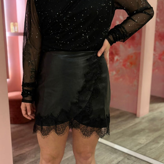 PU skort lace  62100 Zwart