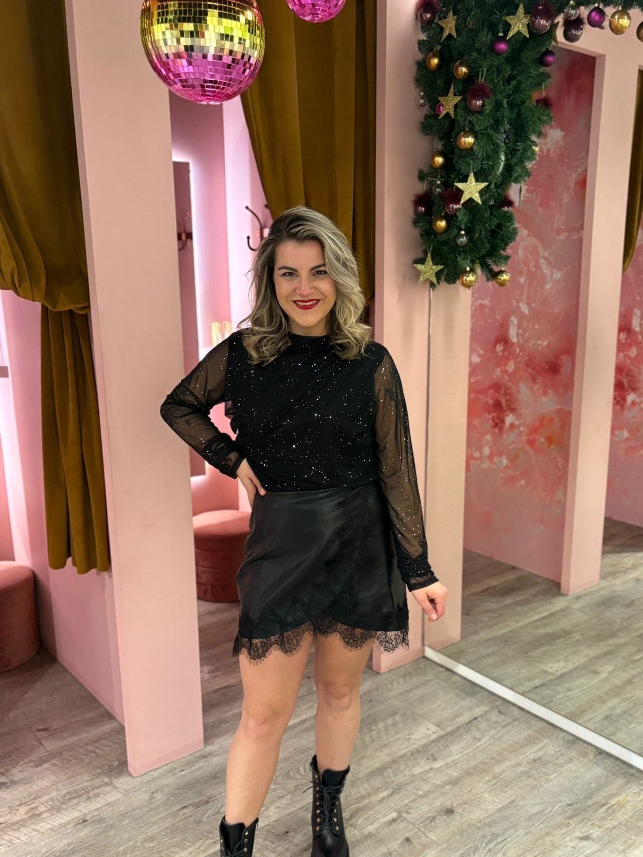 PU skort lace  62100 Zwart