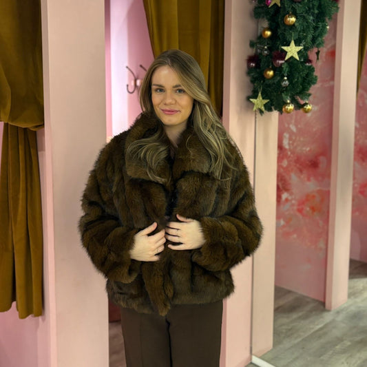 Fake fur jas kort 7002 Bruin
