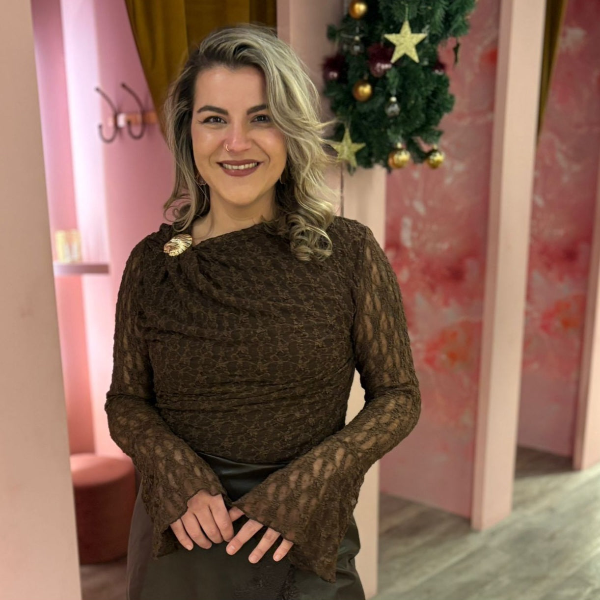 Lace top broche 38075 Bruin