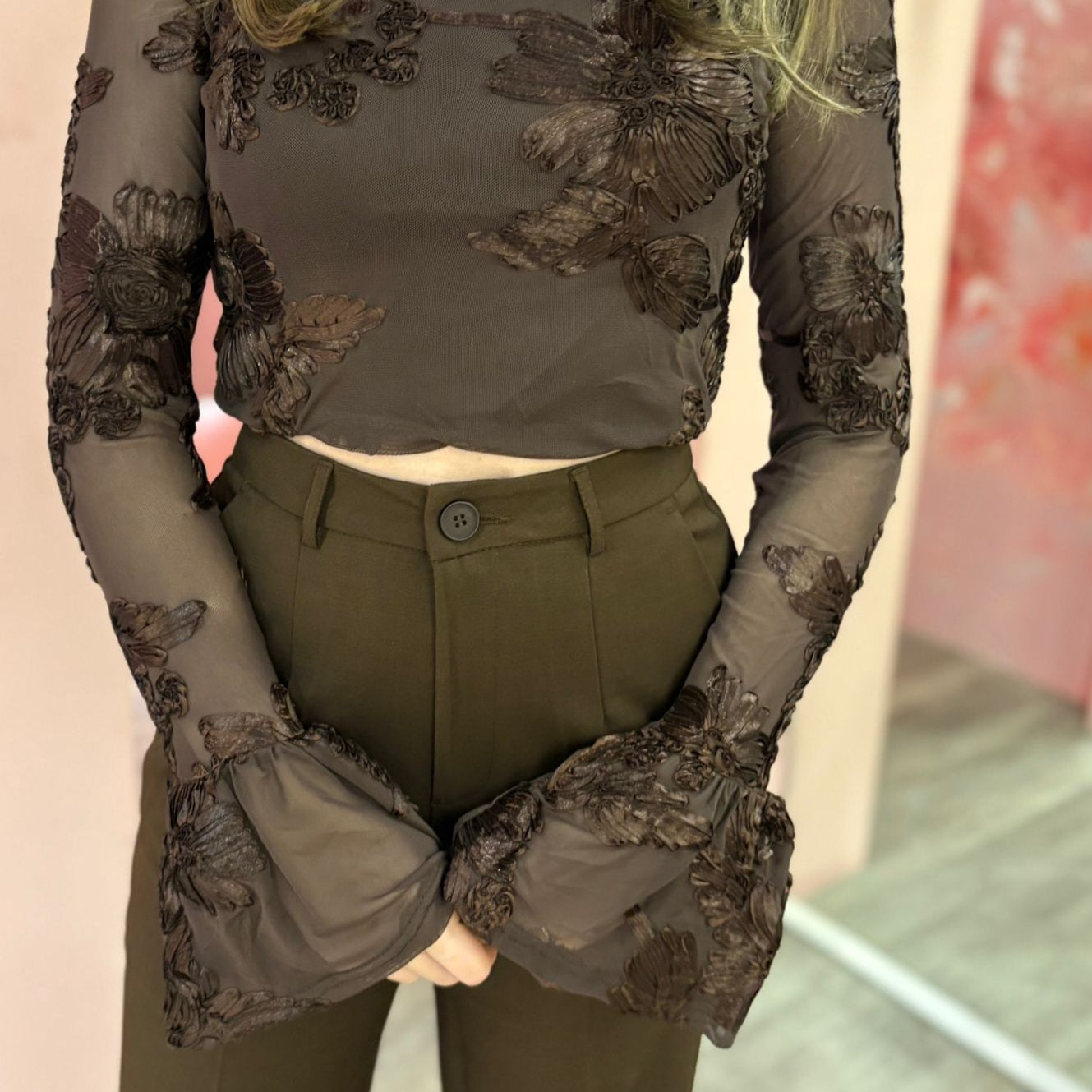 Mesh bell sleeve 23377 Bruin