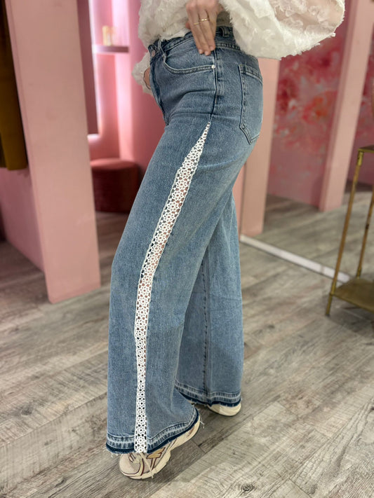 Wide leg denim lace 0126 Blauw