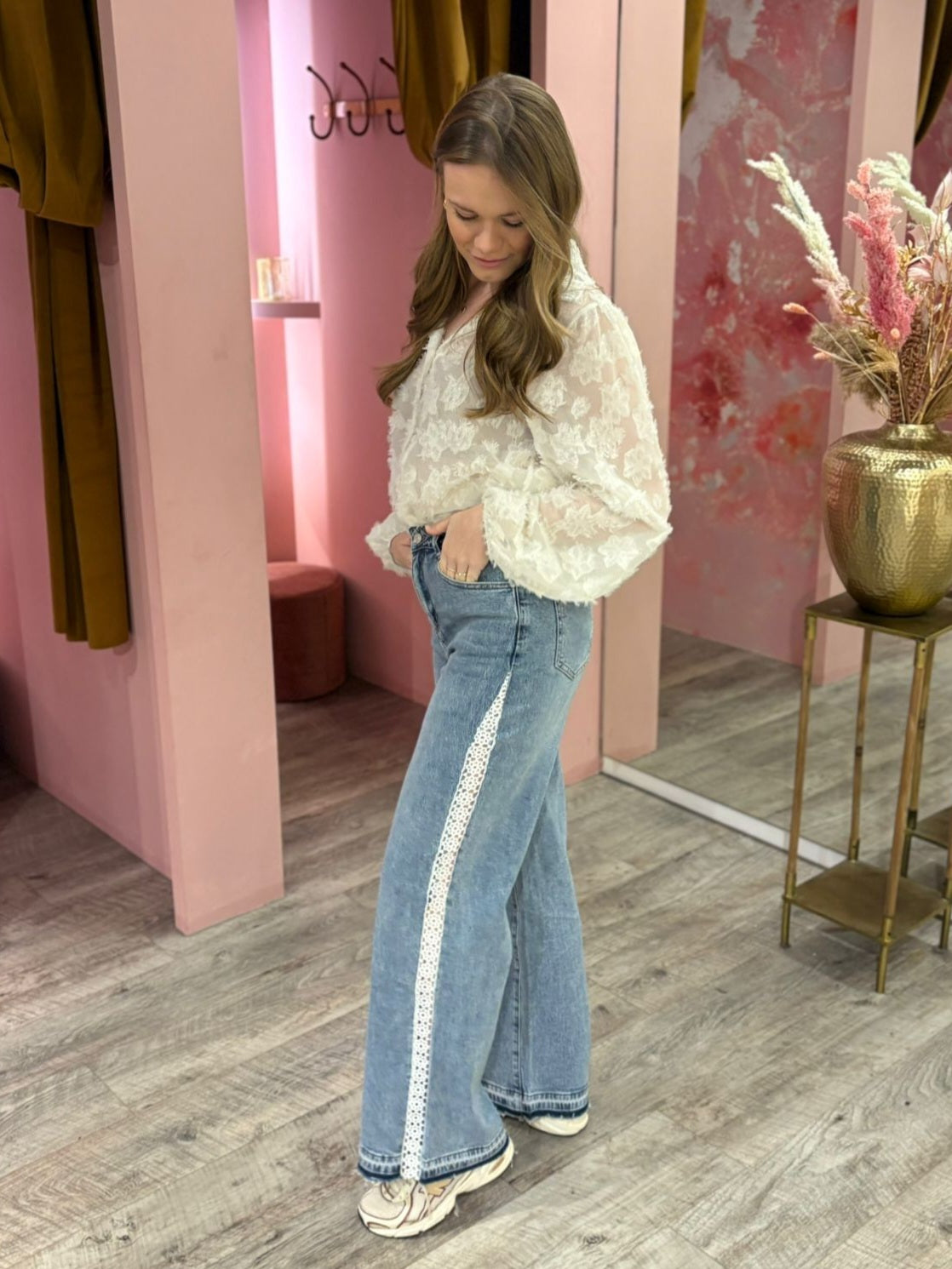 Wide leg denim lace 0126 Blauw
