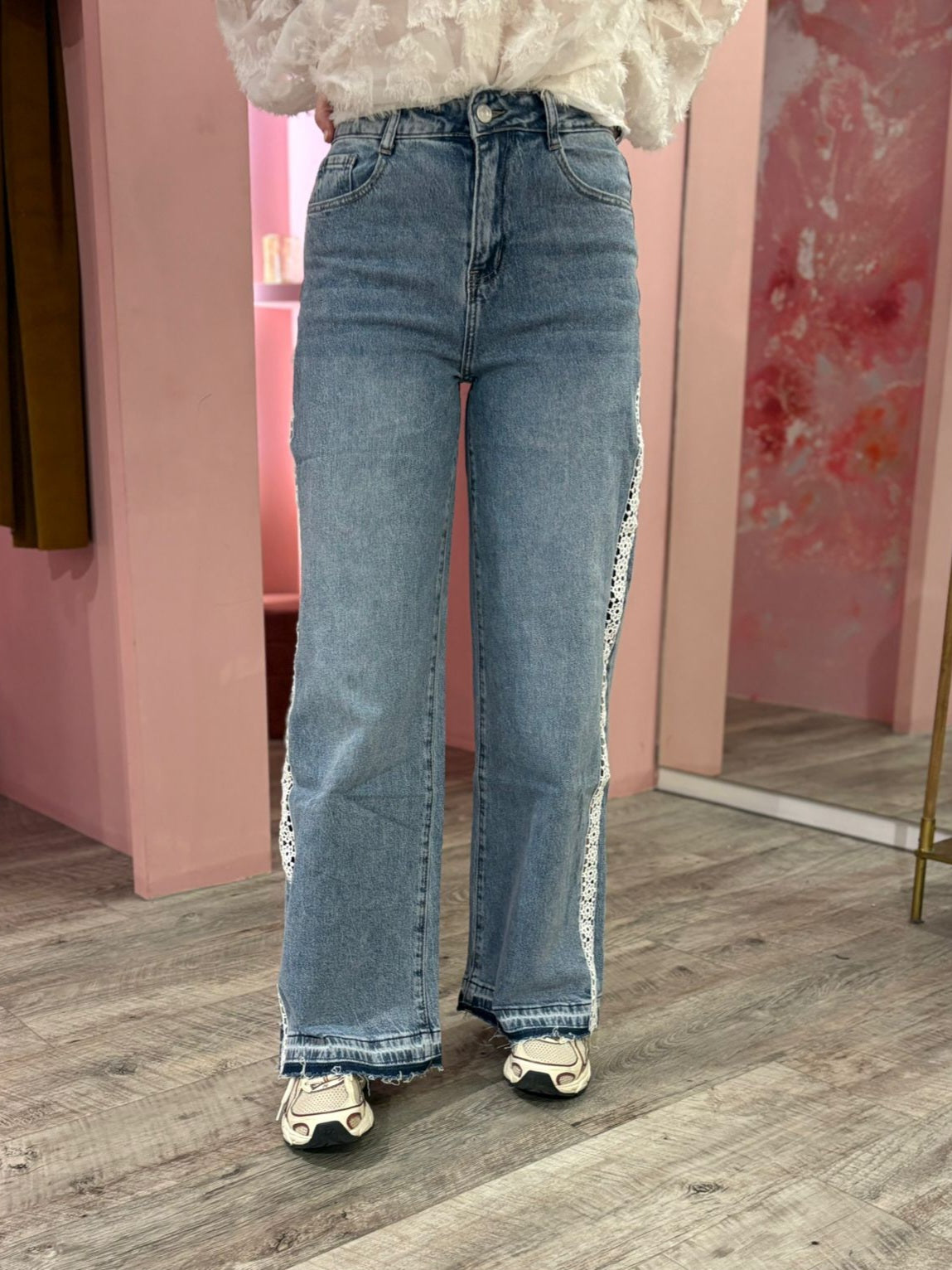 Wide leg denim lace 0126 Blauw