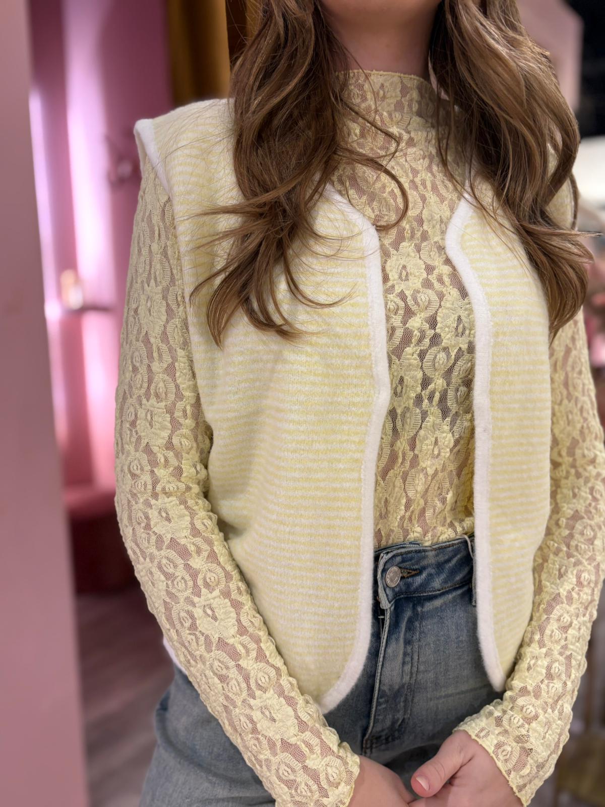 Gilet gestreept 263011 Geel