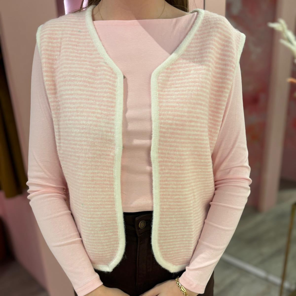 Gilet gestreept 263011 Roze