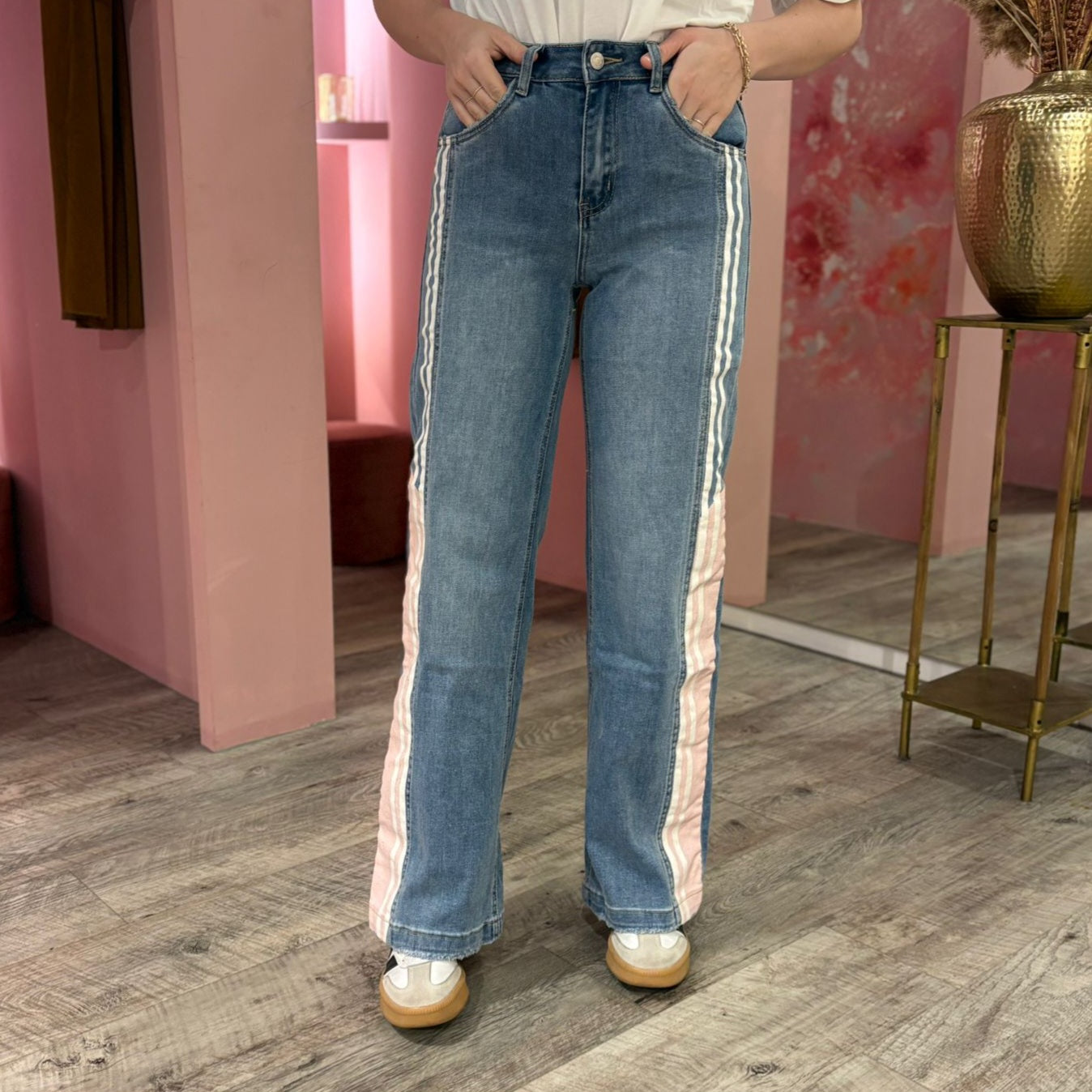 Kate denim stripes pink 930 Blauw