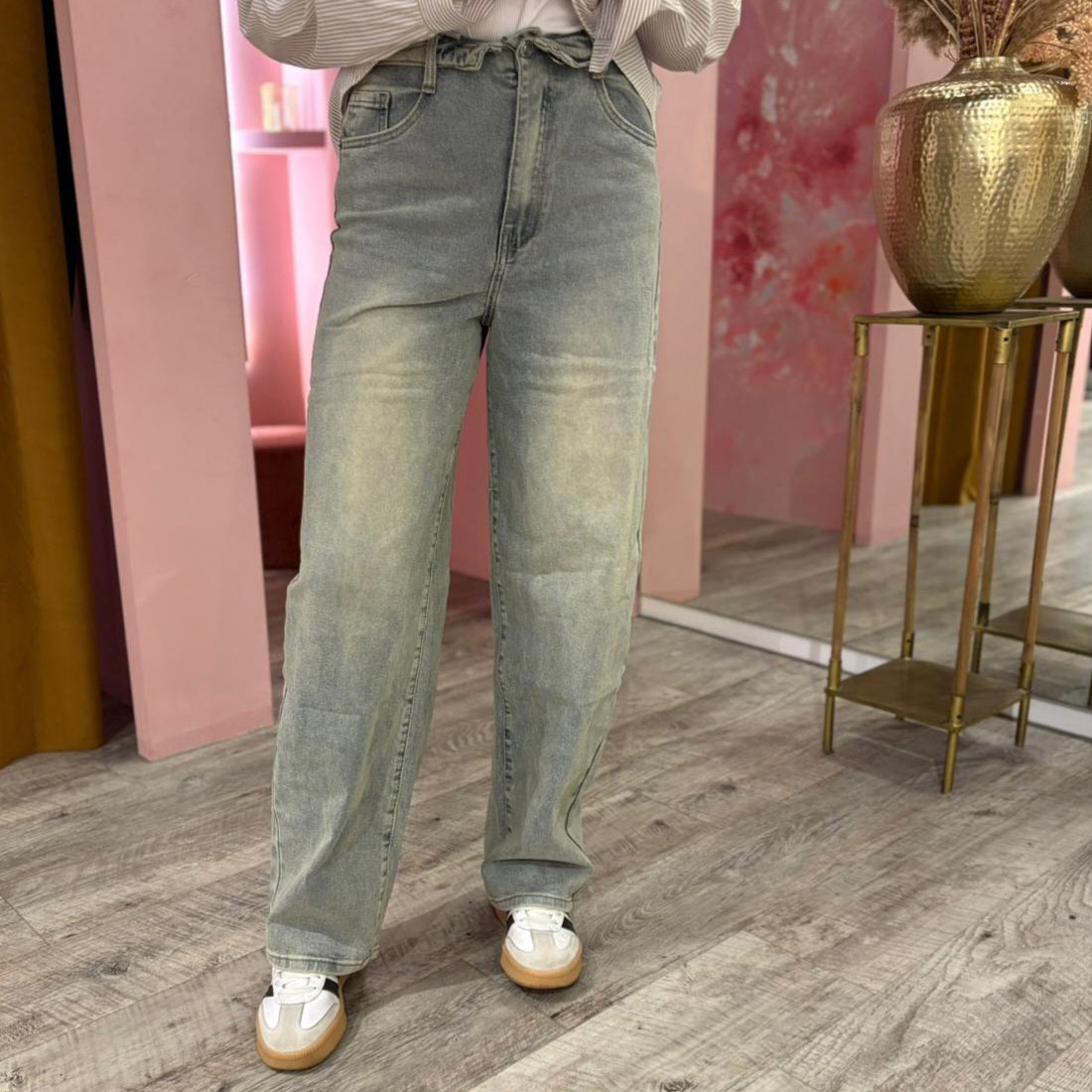 Turn up waist jeans 9397 Taupe