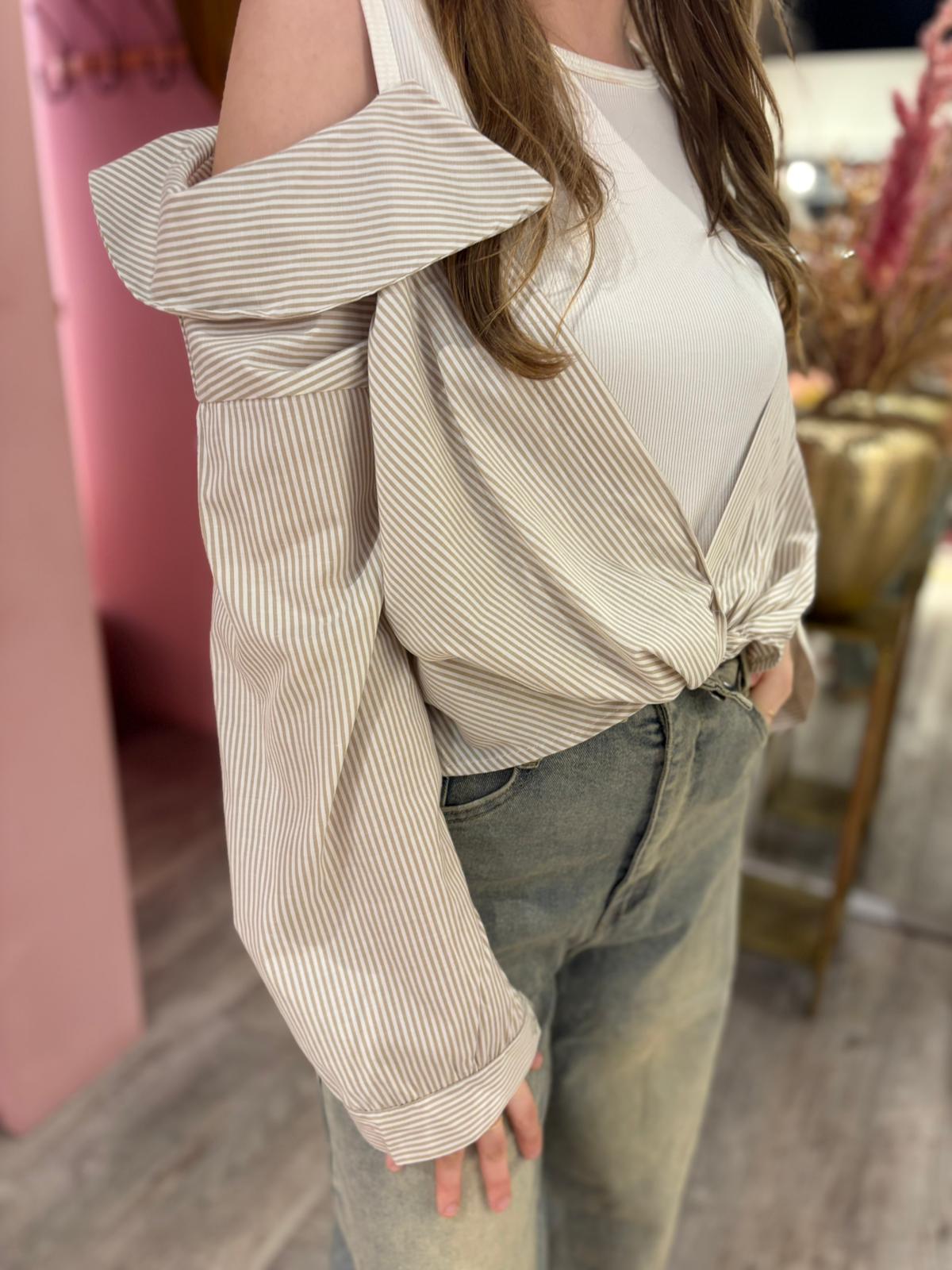 Top blouse off shoulder 6082 Beige