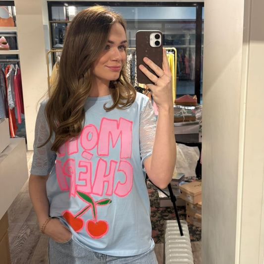 T-shirt kanten mouw 51675 Baby blauw