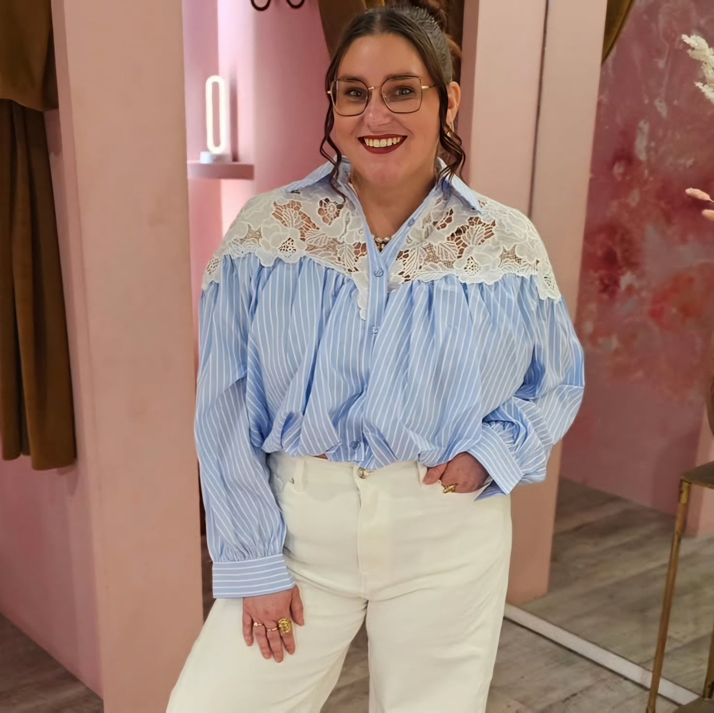 Ballonblouse kant 9918 Blauw